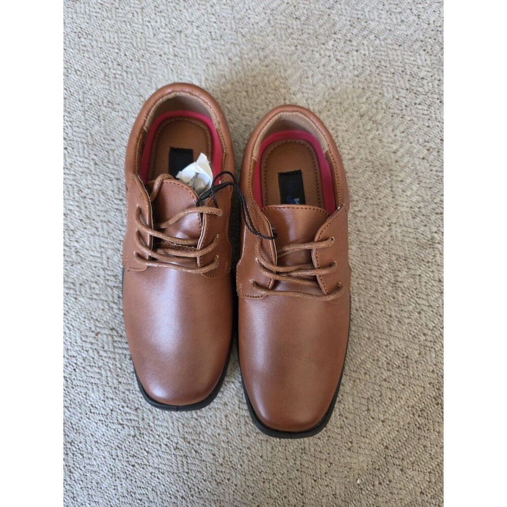 Boy's Brown Leather Lace-Up Oxford Shoes Square Toe Size 12